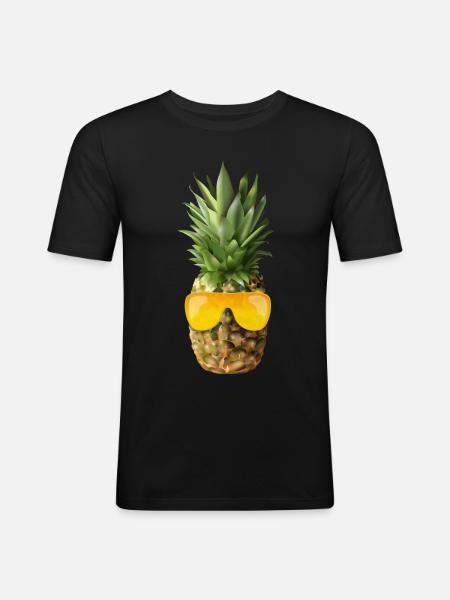 Hipster pineapple wears gold sunglasses - Men's Slim Fit T-Shirt - black
