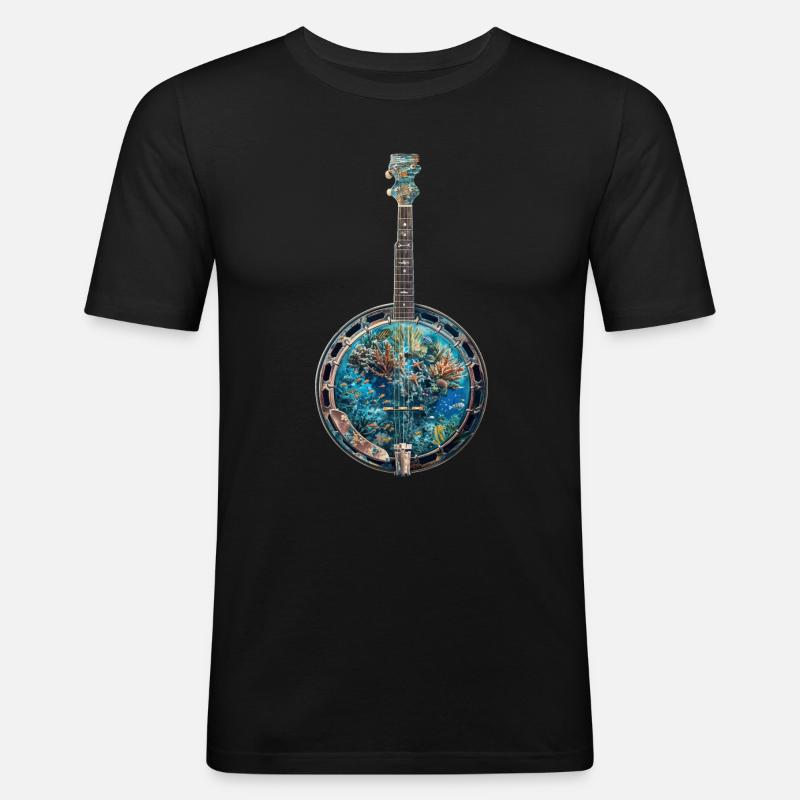 Fisch Banjo - Männer Slim Fit T-Shirt - Schwarz