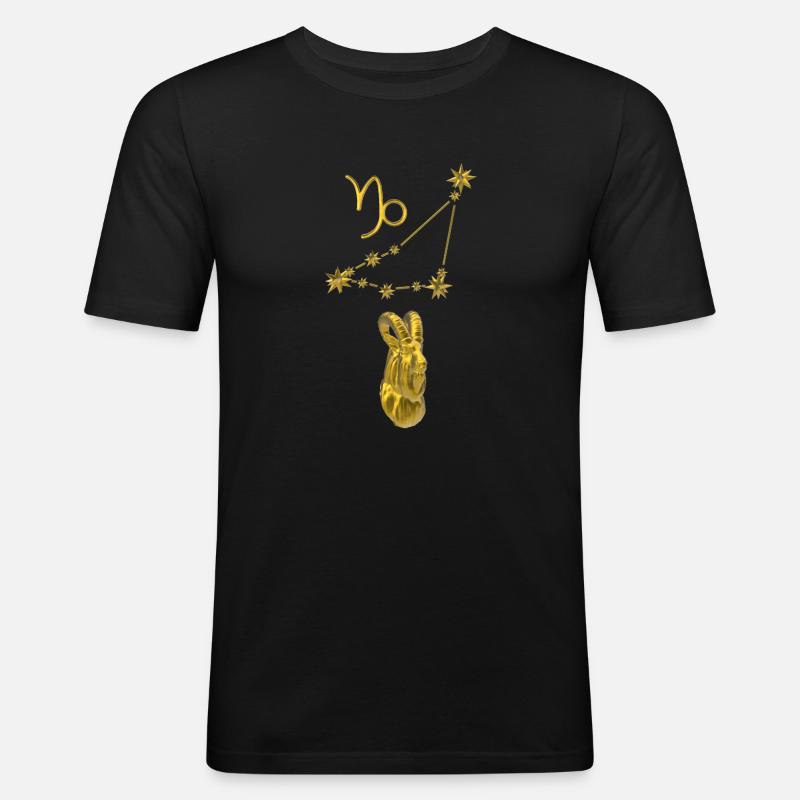 Sternbild Steinbock 3D, gold - Männer Slim Fit T-Shirt - Schwarz