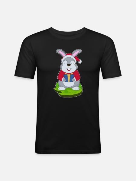 Bunny Christmas Santa Hat - Men's Slim Fit T-Shirt - black