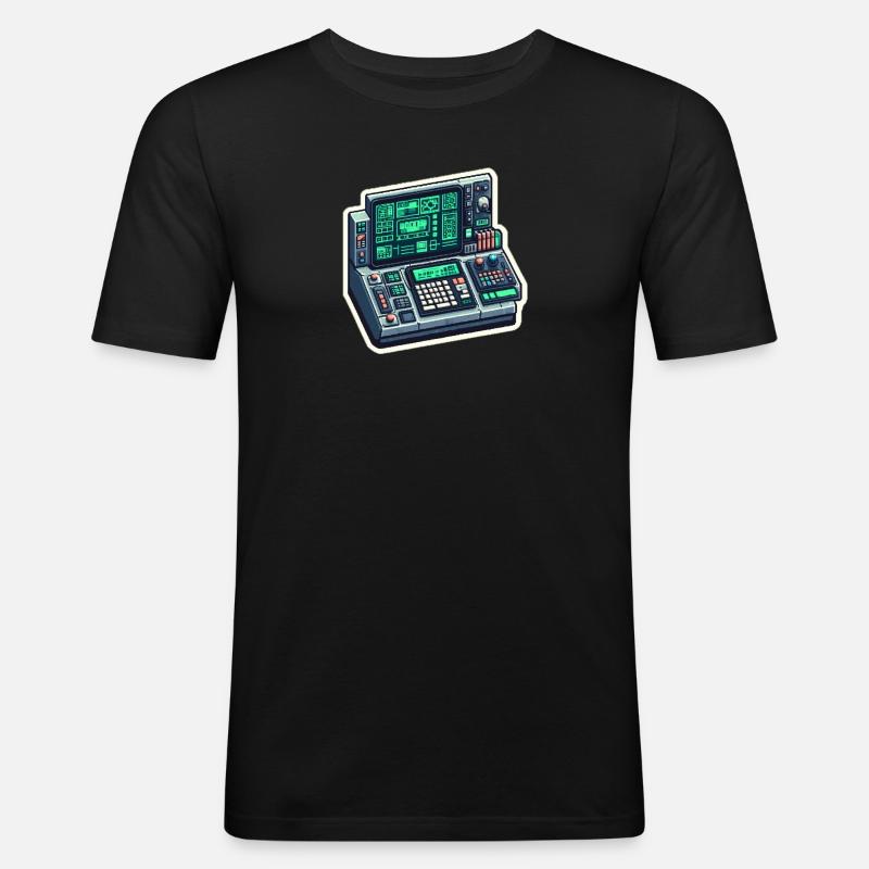 Retro Computer Console Neon - Männer Slim Fit T-Shirt - Schwarz