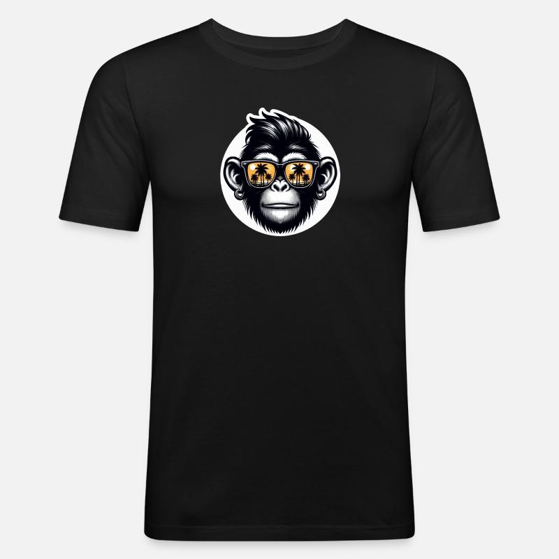 Affe Brille Palmen - Männer Slim Fit T-Shirt - Schwarz