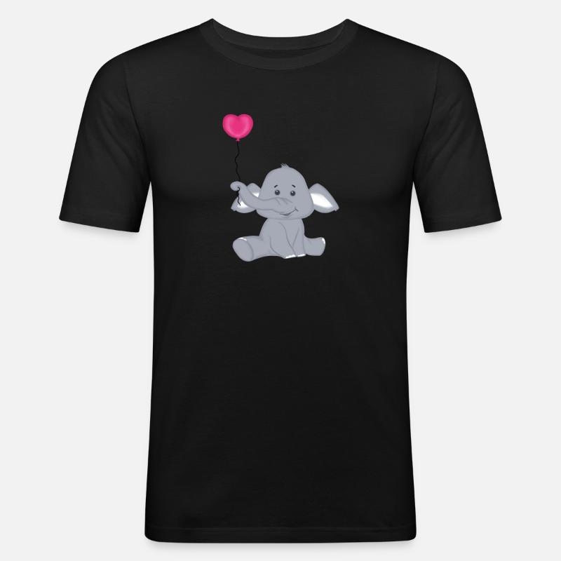 Baby Elefant mit Herz Luftbalon - Männer Slim Fit T-Shirt - Schwarz
