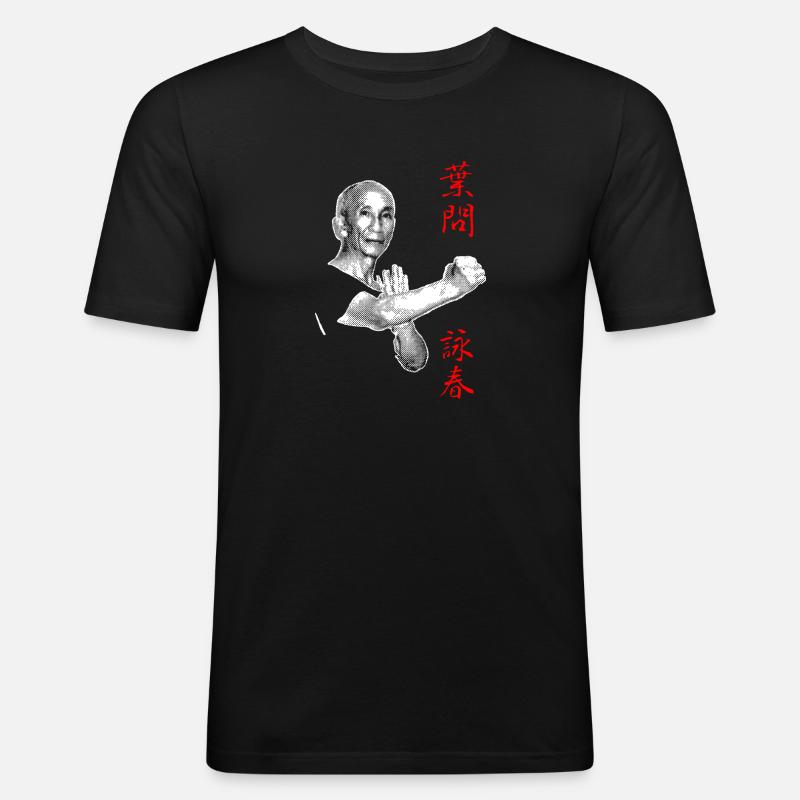 Yip Man Wing Chun Halbton-Design - Männer Slim Fit T-Shirt - Schwarz