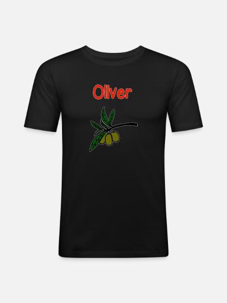 Oliver Oliven - Männer Slim Fit T-Shirt - Schwarz