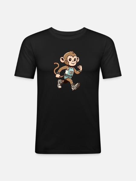 Cute Marathon Runner Monkey - Men's Slim Fit T-Shirt - black