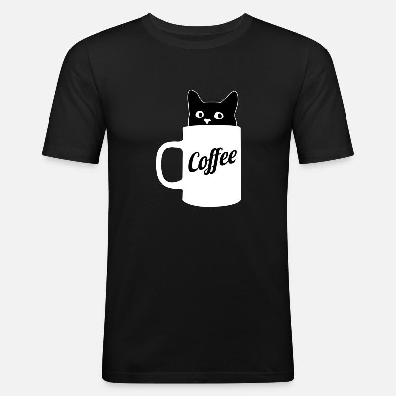 coffee cat Kaffee Katze - Männer Slim Fit T-Shirt - Schwarz