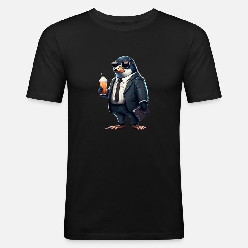 Cool beer-drinking penguin - suit up! - Men's Slim Fit T-Shirt - black