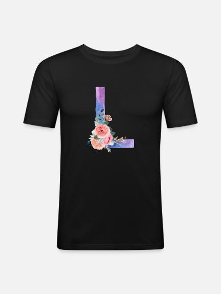 Buchstabe L Aquarell - Männer Slim Fit T-Shirt - Schwarz