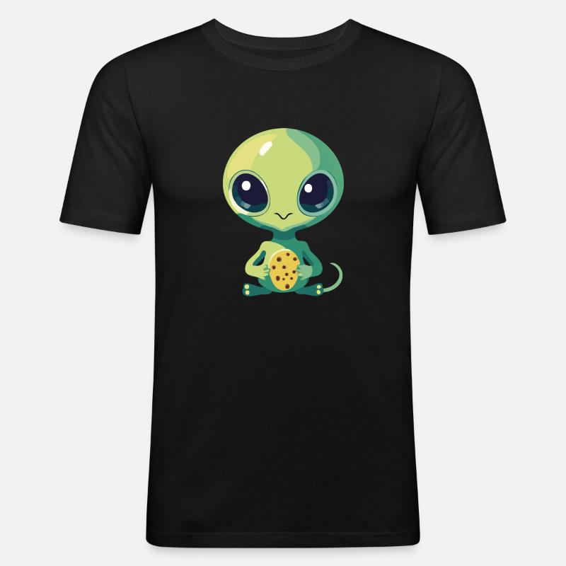 Alien mit Keks - Männer Slim Fit T-Shirt - Schwarz