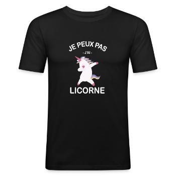 Je Peux Pas J'ai Licorne - T-shirt près du corps Homme - noir - Devant - Nik (191cm)