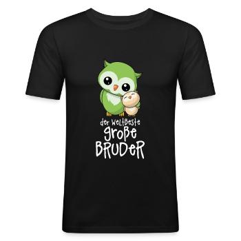 Der weltbeste große Bruder - Großer Bruder Eulen - Männer Slim Fit T-Shirt - Schwarz - Vorne - Nik (191cm)