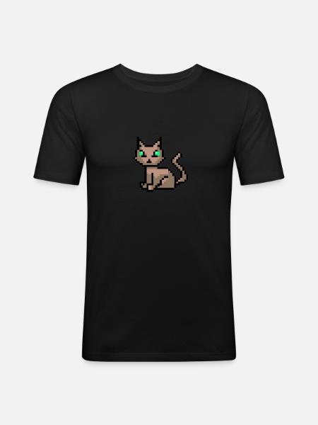 Cat Pixelart Pixels - Men's Slim Fit T-Shirt - black