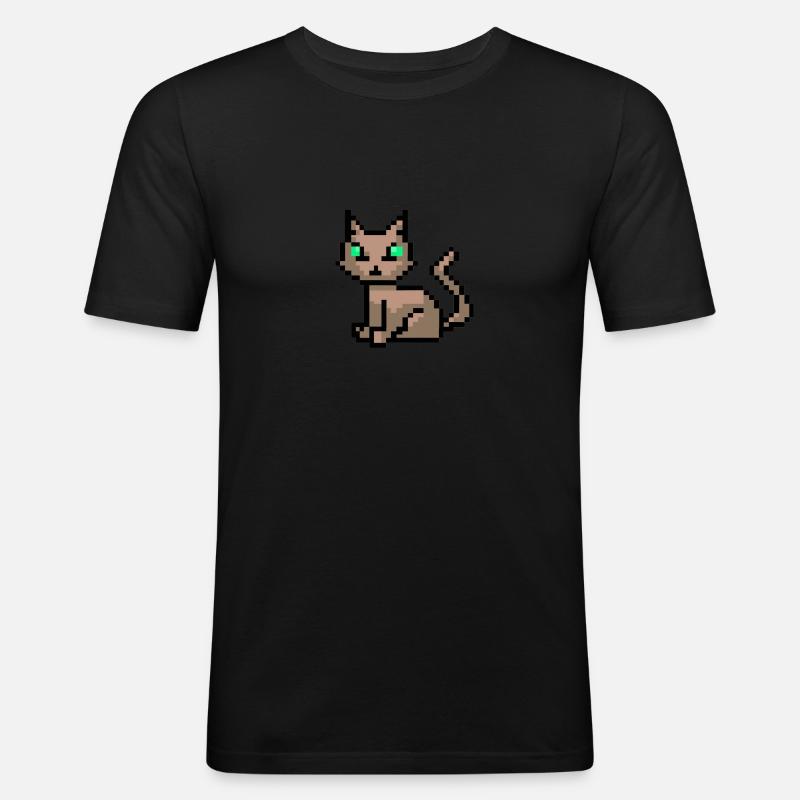Katze Pixelart Pixel - Männer Slim Fit T-Shirt - Schwarz