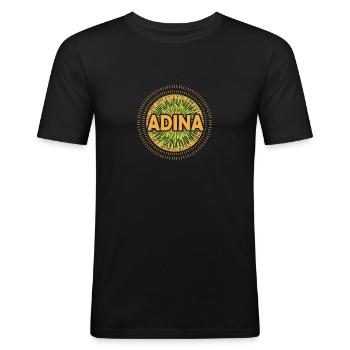 Adina als Geschenkidee - Männer Slim Fit T-Shirt - Schwarz - Vorne - Nik (191cm)
