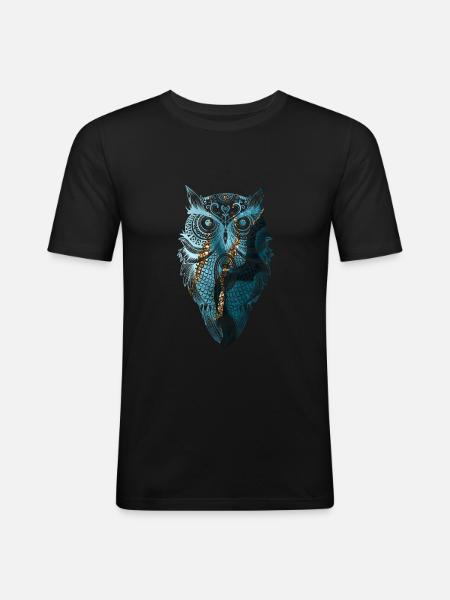 EULE MANDALA UHU - Männer Slim Fit T-Shirt - Schwarz