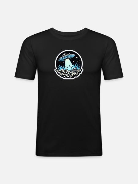 UFO-Lichtstrahl Patch - Männer Slim Fit T-Shirt - Schwarz