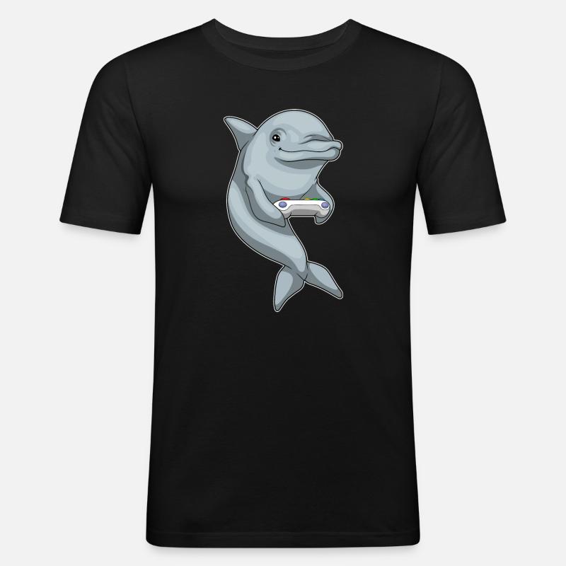 Delfin Gamer Controller - Männer Slim Fit T-Shirt - Schwarz