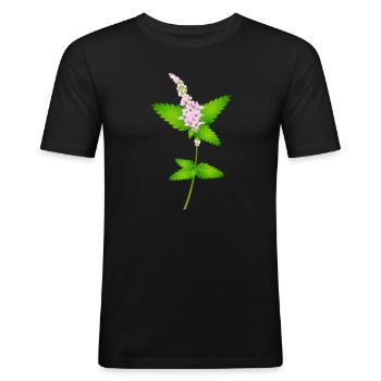 Minze mit Blüten – Naturmotiv für Kräuterliebhaber - Männer Slim Fit T-Shirt - Schwarz - Vorne - Nik (191cm)