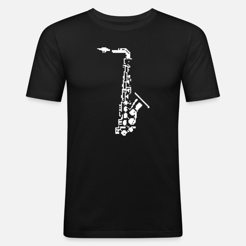 Saxophon Pixel Kunst - Männer Slim Fit T-Shirt - Schwarz