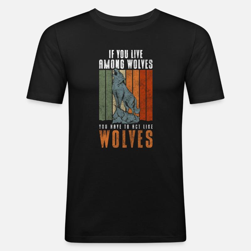 Wolfrudel Wolfshund - Männer Slim Fit T-Shirt - Schwarz