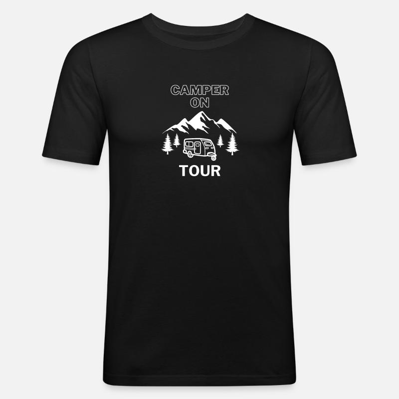 Camper on Tour - Männer Slim Fit T-Shirt - Schwarz