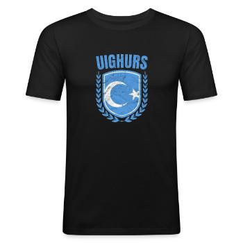 Uiguren - Männer Slim Fit T-Shirt - Schwarz - Vorne - Nik (191cm)