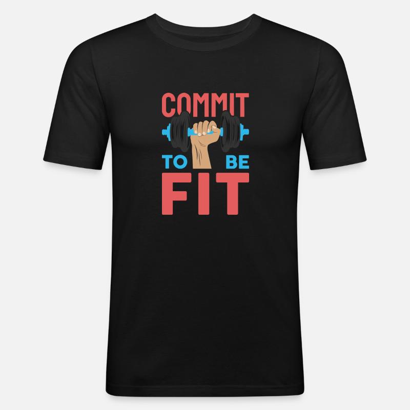 commit to be fit - Männer Slim Fit T-Shirt - Schwarz