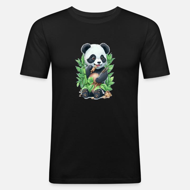 Panda bear eats bamboo - Men's Slim Fit T-Shirt - black