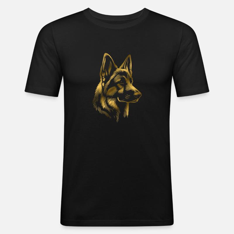 Deutscher Schäferhund Kopf gold - Männer Slim Fit T-Shirt - Schwarz