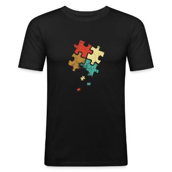 Autisme Retro Color Puzzle - T-shirt près du corps Homme - noir - Devant - Nik (191cm)