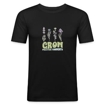 Vintage Grow Positive Thoughts Plant Lover - T-shirt près du corps Homme - noir - Devant - Nik (191cm)