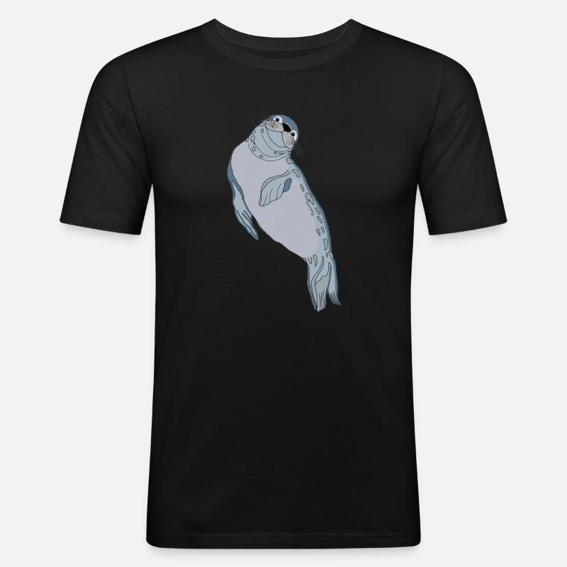 Robbe Seehund - Männer Slim Fit T-Shirt - Schwarz