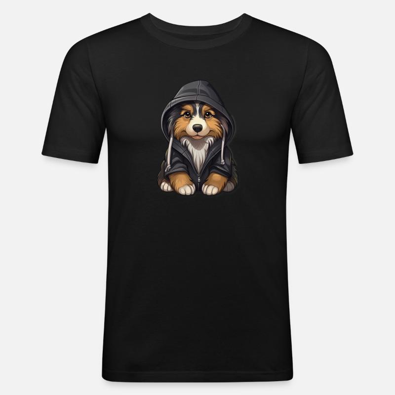 Cooler Australian Shepherd in Freizeitkleidung - Männer Slim Fit T-Shirt - Schwarz