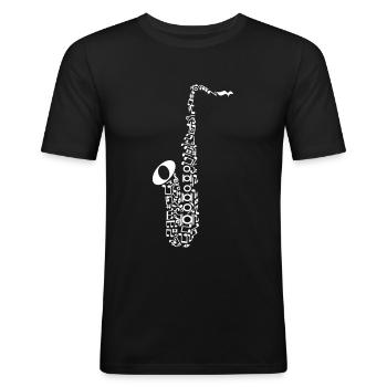 Saxophon - Männer Slim Fit T-Shirt - Schwarz - Vorne - Nik (191cm)