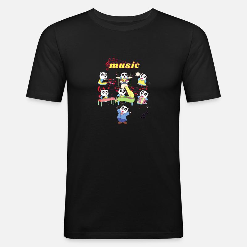 Musik Pandas - Männer Slim Fit T-Shirt - Schwarz
