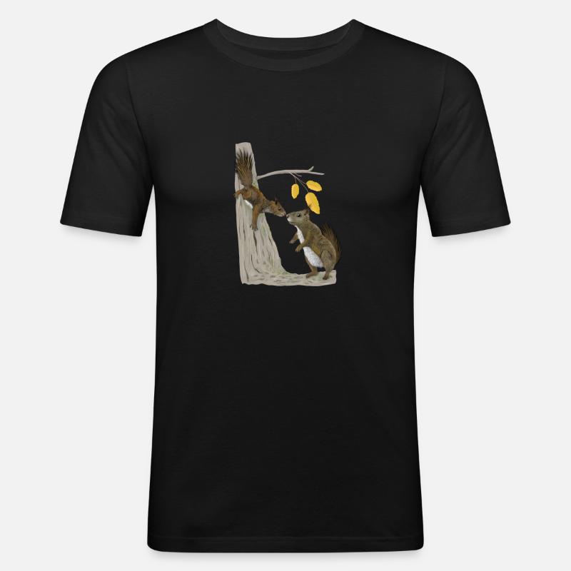 Zwei Eichhörnchen - Männer Slim Fit T-Shirt - Schwarz