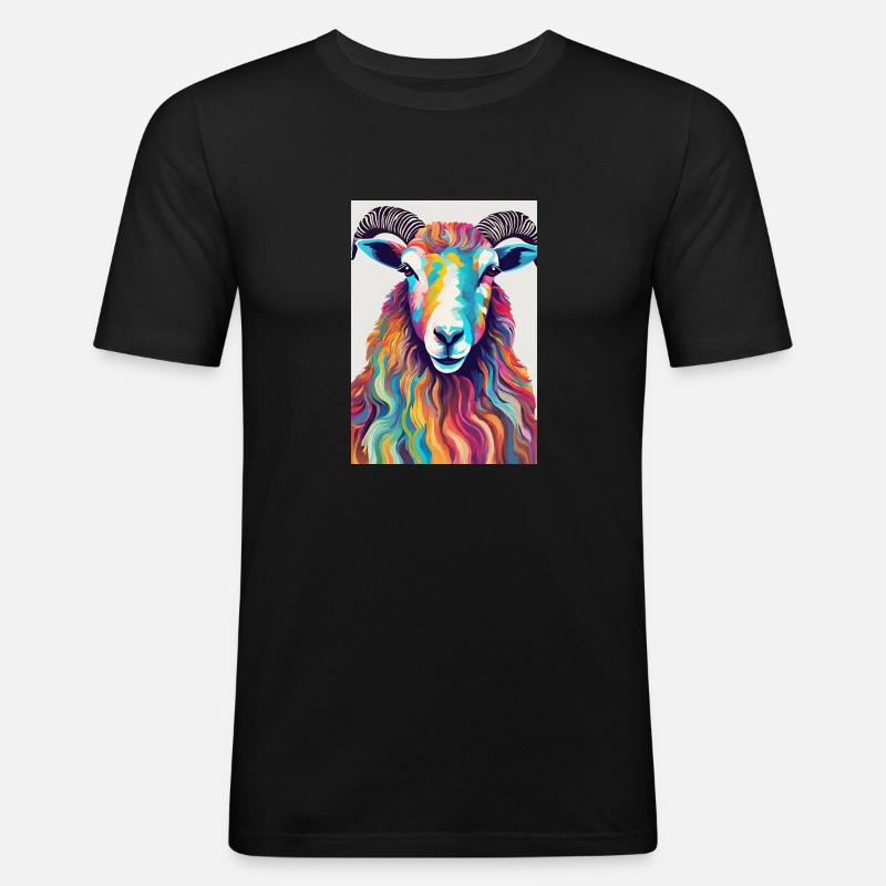 Bunter Schafbock - Männer Slim Fit T-Shirt - Schwarz