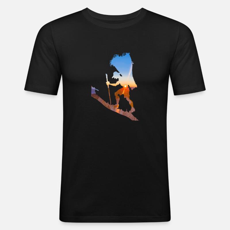 Mann mit Heukorb - Männer Slim Fit T-Shirt - Schwarz