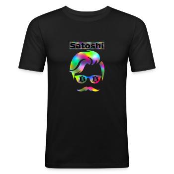 Bitcoin-Erfinder - Satoshi Nakamoto - Männer Slim Fit T-Shirt - Schwarz - Vorne - Nik (191cm)