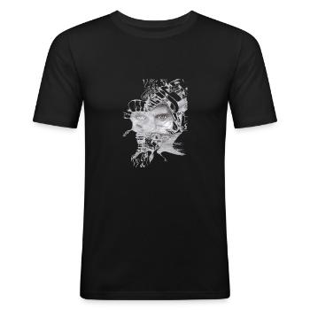 Poster 1 - Männer Slim Fit T-Shirt - Schwarz - Vorne - Nik (191cm)