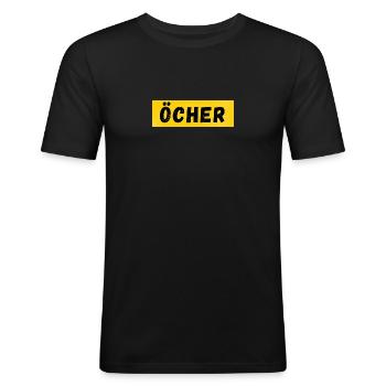Öcher - Aachener Platt - Öcher Mädchen, Öcher Jung - Männer Slim Fit T-Shirt - Schwarz - Vorne - Nik (191cm)