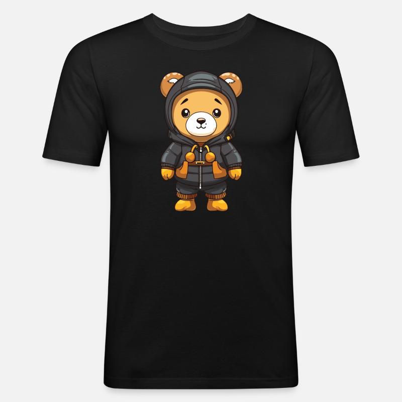 Bär Winter Comic Niedlich - Männer Slim Fit T-Shirt - Schwarz