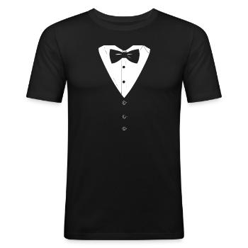 Costume Noeud papillon Costume Smoking Carnaval Chic - T-shirt près du corps Homme - noir - Devant - Nik (191cm)