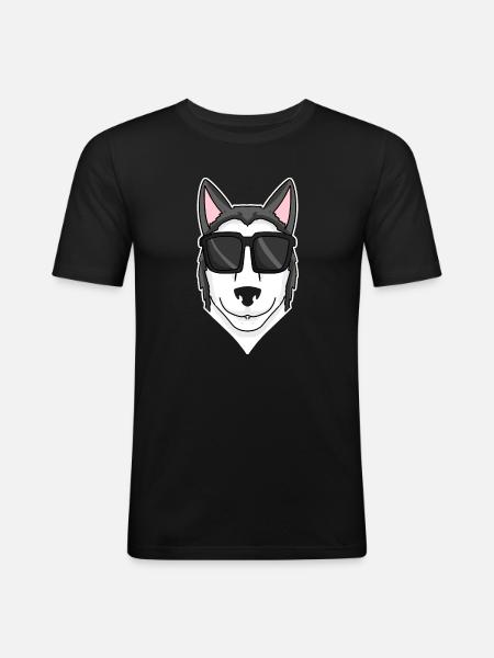 Siberian Husky dog with sunglasses - Men's Slim Fit T-Shirt - black