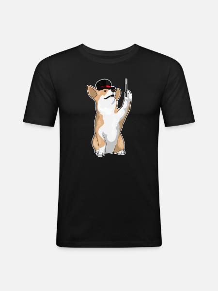 Corgi Zauberer Zauberstab - Männer Slim Fit T-Shirt - Schwarz