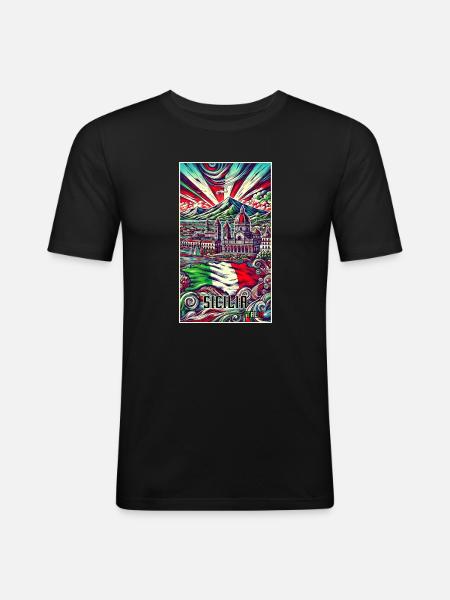 Sicily Italy art design - Men's Slim Fit T-Shirt - black