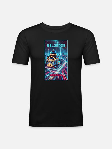 Belgrade Serbia Skyline Design - Men's Slim Fit T-Shirt - black