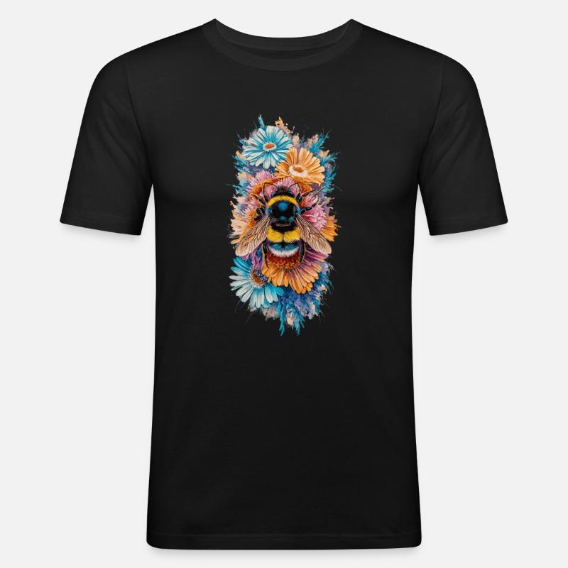 Bienen Blumen Bestäuben - Männer Slim Fit T-Shirt - Schwarz