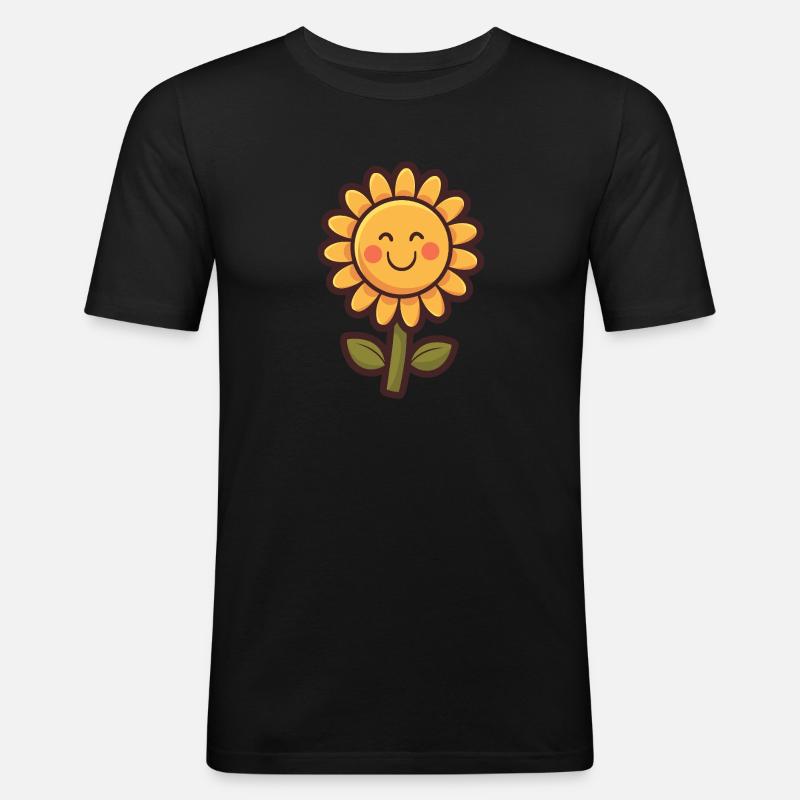 Weiche Sonnenblumen im Comic-Stil - Männer Slim Fit T-Shirt - Schwarz